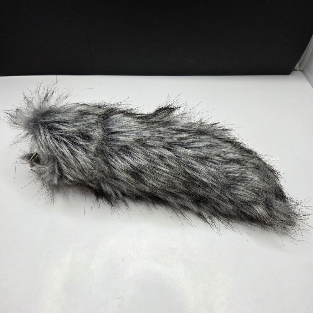 Unbranded Faux Fur Animal Tail Clip On 12 Inch Grey Black Cosplay Costume